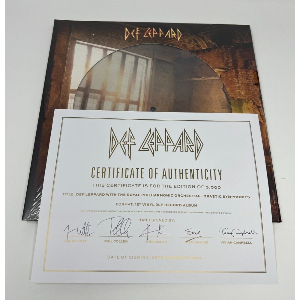Def Leppard Drastic Symphonies Vinyl Record LP Picture Disc Signed Autograph COA